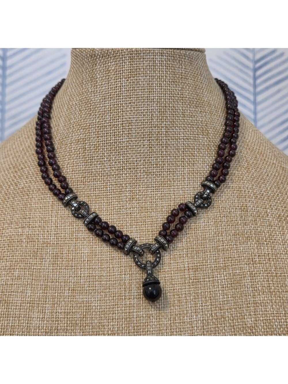Judith Jack JJ Garnet Beaded Sterling Silver 18" Necklace Tourmaline Pendant